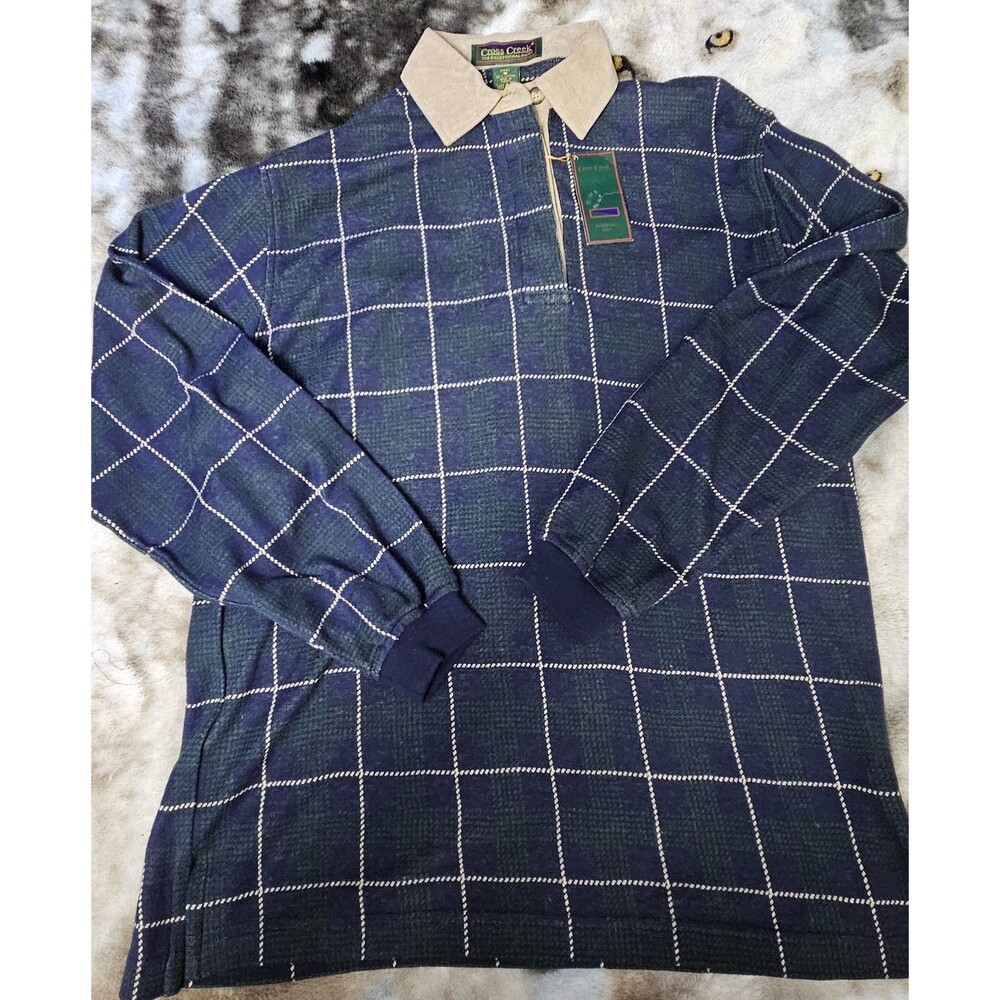 NWT Vintage 90s Cross Creek Women's M Golf Shirt Navy Plaid Executive Collection